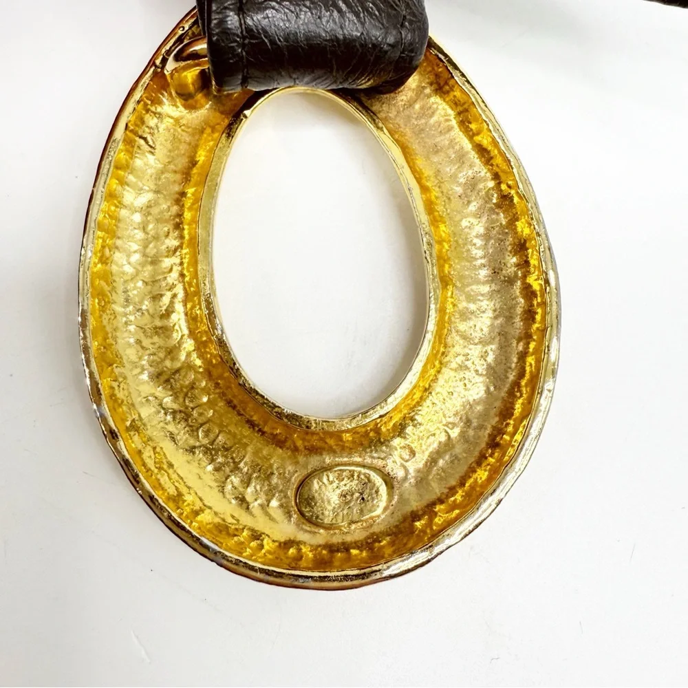 Alexis King Vintage Brown Leather Belt with Texturee Gold Buckle